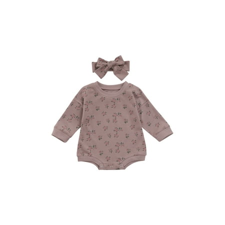 

Amuver Baby Girl Floral Romper Round Neck Crotch Buttons Bodysuit Headband