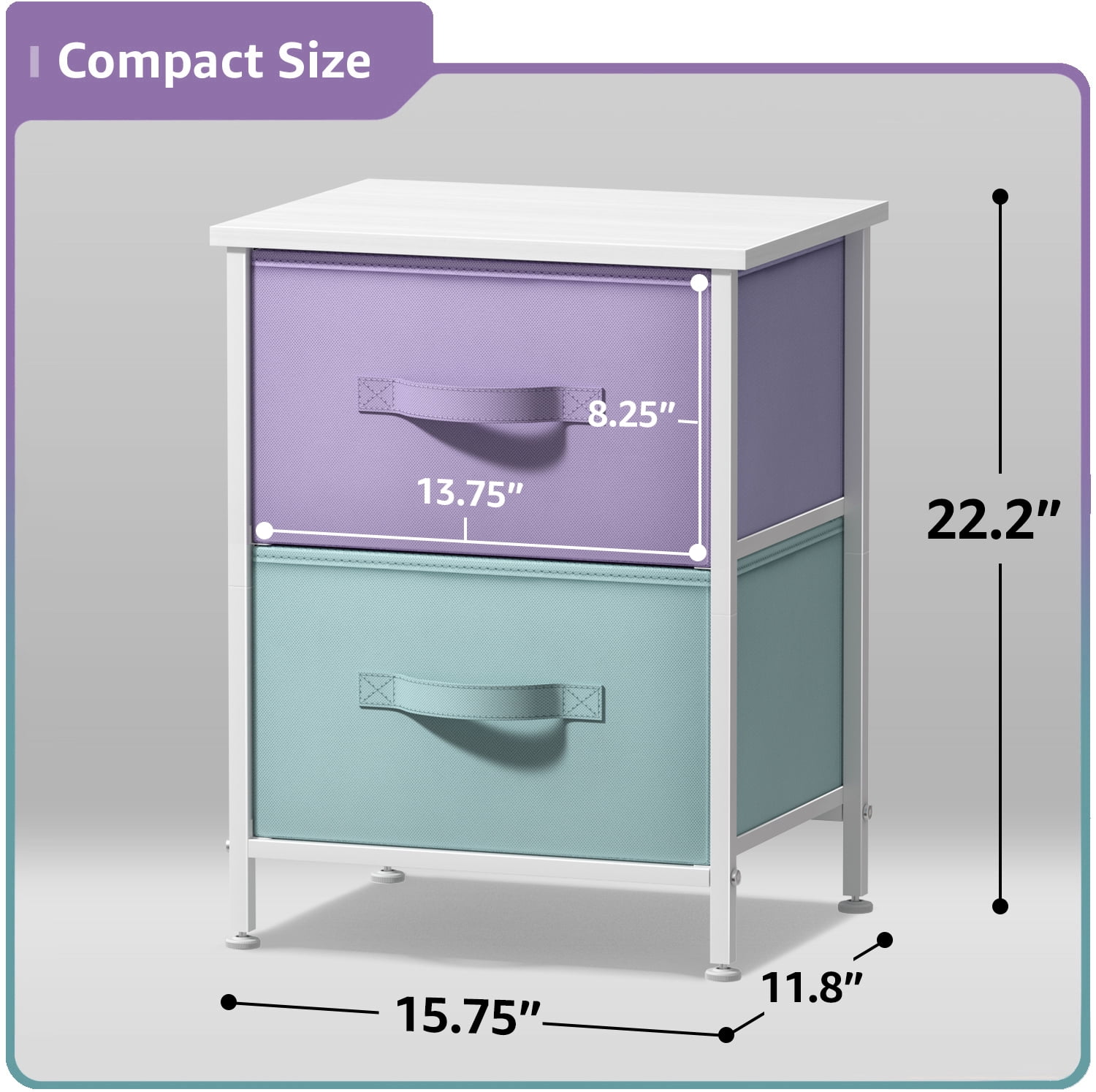 Sorbus 2-Drawer Nightstand 2-Pack – Purple/Aqua Bedside Table for Kids, Dorm, Bedroom, Office