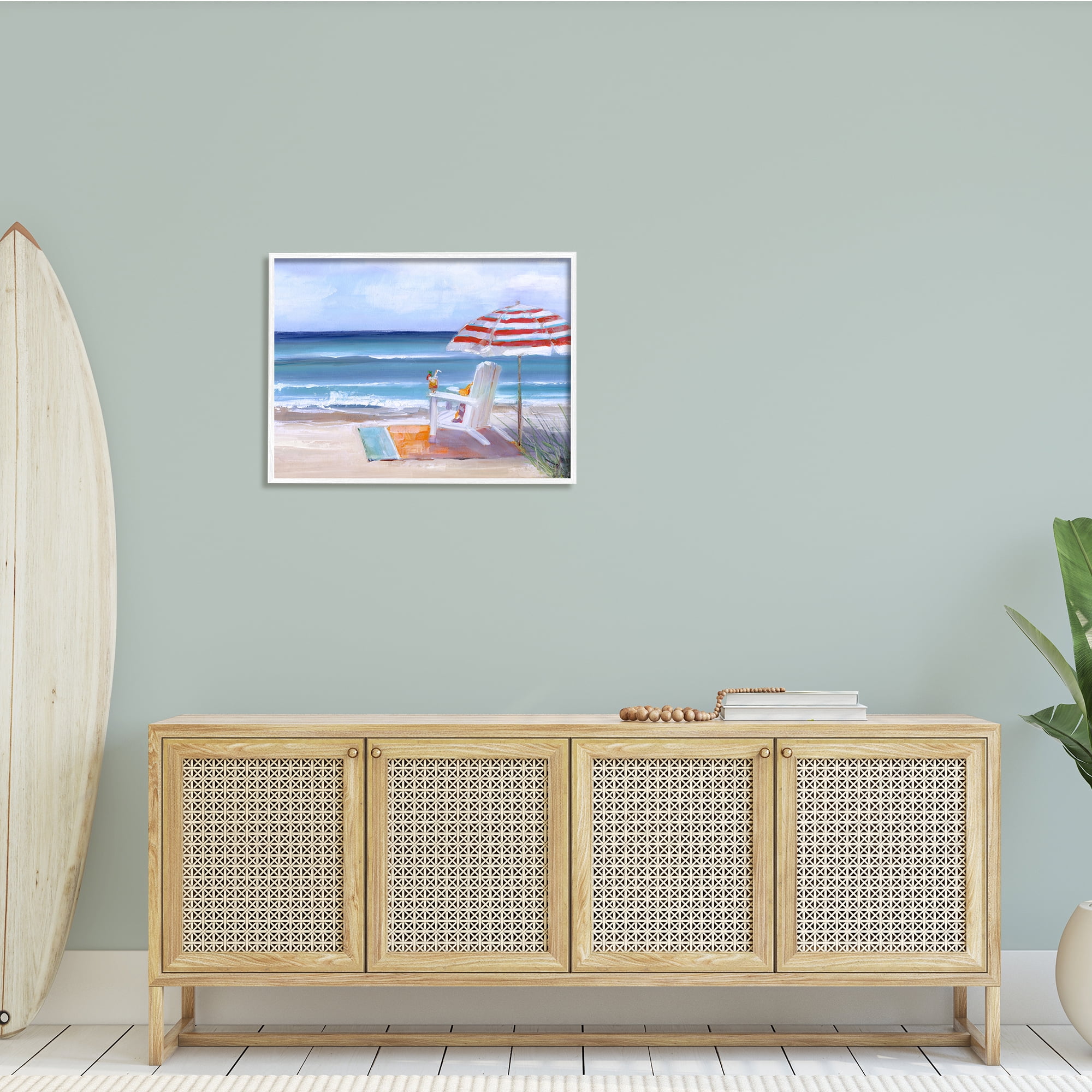 Stupell Indtries Tropical Drink Beach Umbrella Chair Ocean Tide Landscape,30 x 24,Design by Sally Swatland