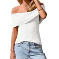 thumbnail image 2 of Short Sleeved Women's Off The Shoulder Sweaters Casual Knit Y2K Going Out Tops Blouses, 2 of 5