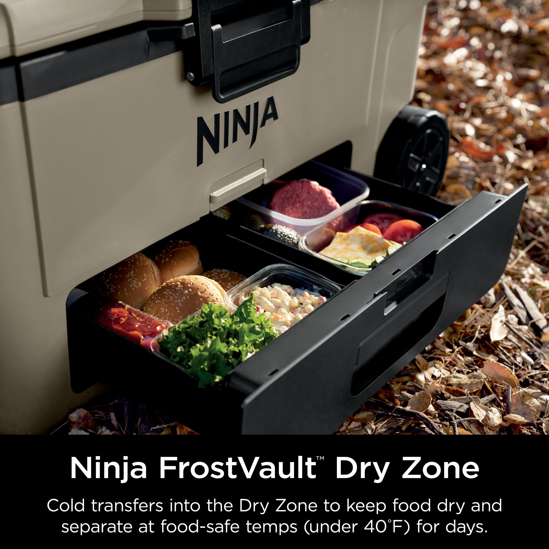 Ninja Outdoor FrostVault™ 65qt Wheeled Cooler with Cold Dry Zone, Birch Beige - FB265CS