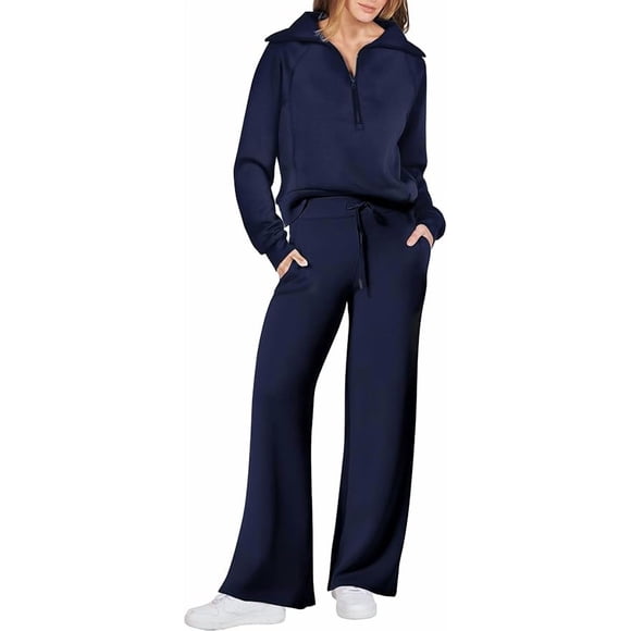 Conjunto de chándal de 2 piezas para mujer, otoño de 2023, sudadera holgada con media cremallera y pantalón de chándal de pierna ancha, conjunto de chándal para estar en casa.