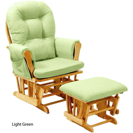 Stork Craft Custom Hoop Glider & Ottoman-Color:Green Chenille Cushions,Finish:Oak Finish