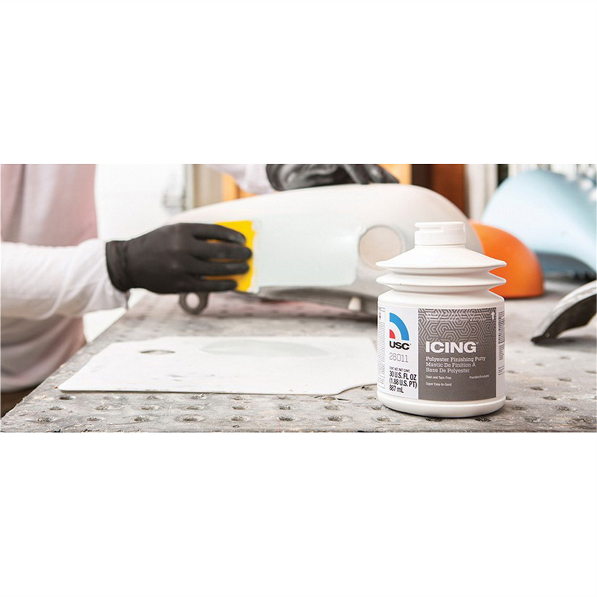 US Chemical Icing 26011 Polyester Finishing Putty, 30 oz Pumptainer Bottle, Off-White, Liquid