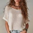 thumbnail image 4 of Staron Women Hollow Out Knitted Round Neck Short Sleeve Casual Boho Beach Vacation Loose Tops Bohemian Crochet Sweater, White S, 4 of 7