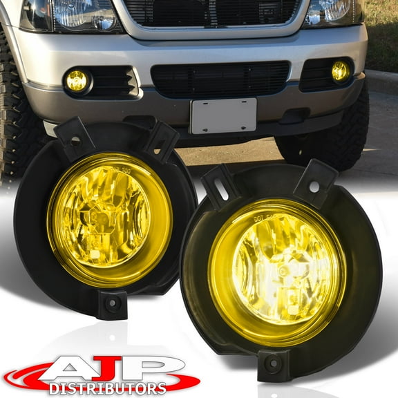 For 2002-2005 Ford Explorer Chrome Housing Front Bumper Driving Fog Lights Lamps Assembly Pair   Bulbs (Yellow Lens) - XLS XLT U152 SUV 03 04