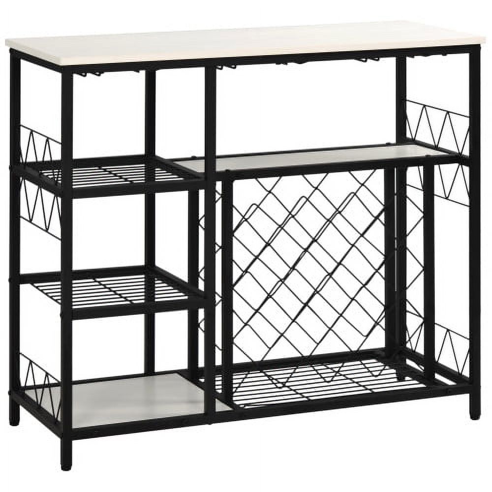 Aukfa Metal Wine Rack Table with Glass Holder Freestanding Wine Bar Cabinet for Kitchen-White