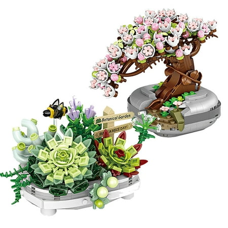 Nacams Mini Building Block Bonsai Model Creative Mini Particle Plant Collection Building Construction Toys Not Compatible With Lego Set(Sakura + Succulents)