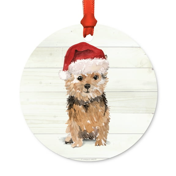 Norfolk Terrier with Santa Hat, Includes Ribbon and Gift Bag