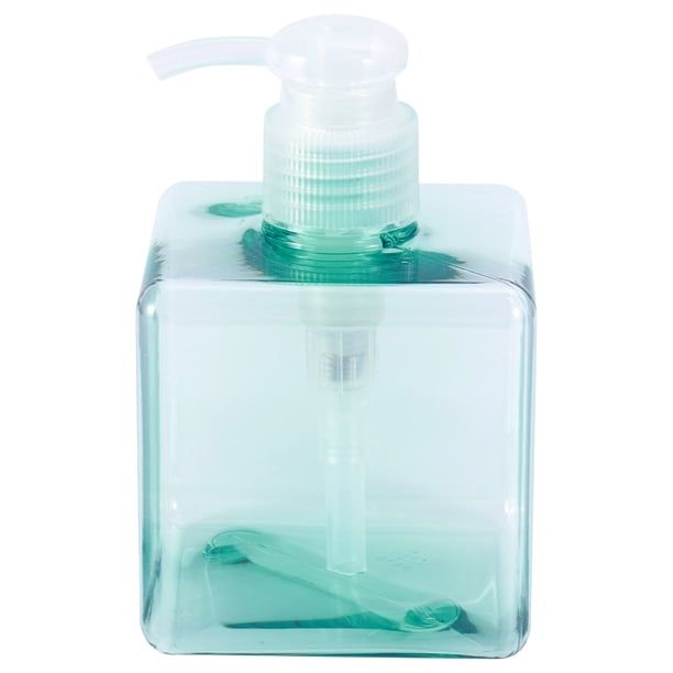 Frasco cuadrado de plástico rellenable de 250 ml (8,4 oz) con bomba dosificadora para dispensador de jabón, loción líquida, cosméticos, maquillaje o champú (azul transparente).