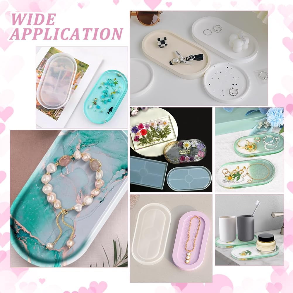 5Pcs 5 Styles DIY Oval Storage Tray Silicone Molds Resin Casting Molds For UV Resin Epoxy Resin Craft Making Oval White 164~329x110~146x14.3~18mm 1pc/style