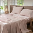 thumbnail image 5 of MooMee 100% Washed Cotton Sheet Set Queen Linen Like Textured Breathable Durable Soft Comfy 4pcs (Greyish Pink), 5 of 6