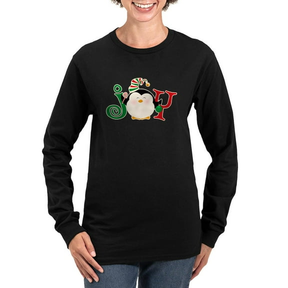 CafePress - Christmas Penguin Women's Long Sleeve Dark T Shirt - Women's Long Sleeve Graphic Tee Casual Fit