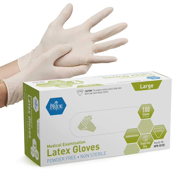 MedPride Powder-Free Latex Exam Gloves, Large, Box/100