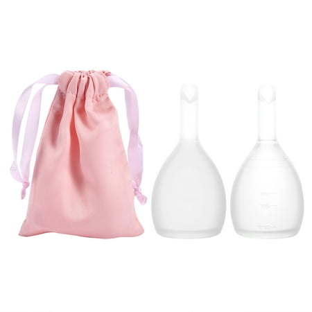Dilwe 2 Sizes Reusable Soft Medical Silicone Ladies Women Menstrual Period Cup with Storage Bag, Feminine Cup, Reusable Menstrual