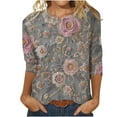 thumbnail image 3 of Feancey Plus Size Tunic Tops for Women 3/4 Sleeve Round Neck Blouse Vintage Floral Printed T-Shirts Loose Fit Dressy Office Work Tees Multicolor M, 3 of 6