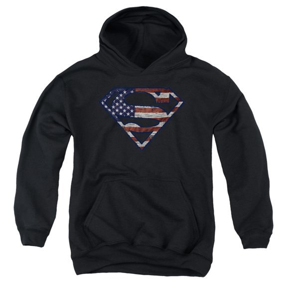 Superman - Wartorn Flag - Youth Hooded Sweatshirt - Large