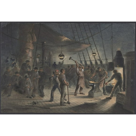 The Forge on Deck, Night of August 9th: Preparing the Iron Plating for Capstan Poster Print by Robert Charles Dudley (British, 1826 �1900) (18 x 24)