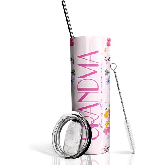 Grandma Tumbler Grandma Gifts For Grandma Best Grandma Mug Floral Cute Coffee Tumbler Birthday Gifts 20 Oz Vacuum Insulated Stainless Steel Bottle Travel Mug Coffee Cup Water Wine Gifts