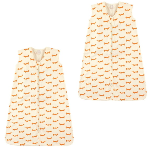 Touched by Nature Unisex Baby Organic Cotton Sleeveless Wearable Sleeping Bag, Sack, Blanket, Fox 2-Pack, 0-6 Months