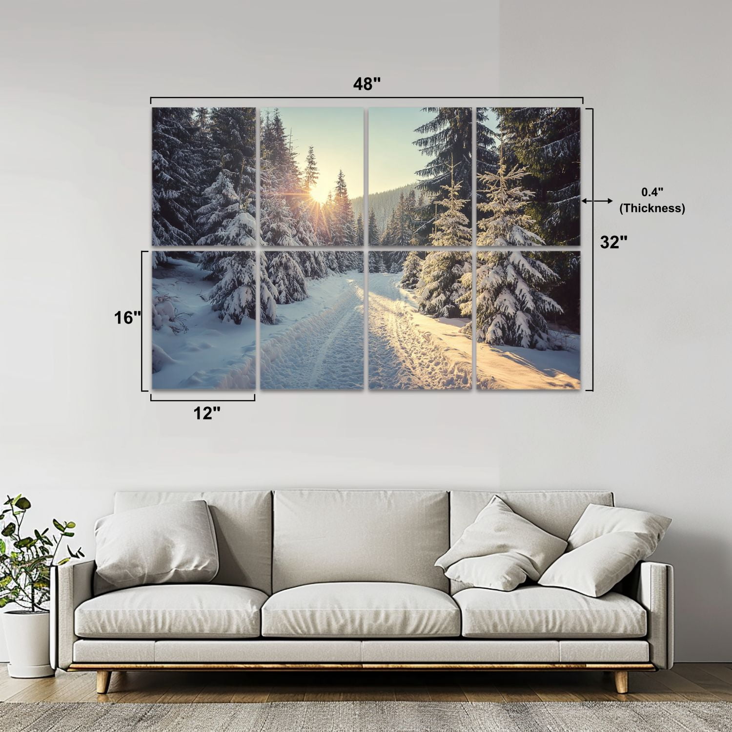 Forest 8 Pack Art Acoustic Panels Sound Absorbing Snow covered pine trees sunset Decorative Soundproof Wall Panels Self Adhesive for Nursery Game Room Bedroom 48"x32"