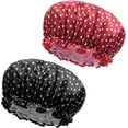 thumbnail image 1 of (combinación) 2 piezas de gorro de ducha impermeable, gorro de ducha reutilizable, gorro de ducha elástico de doble capa, excelente accesorio para el cabello de ducha para mujeres y niñas, espectáculo, 1 of 5