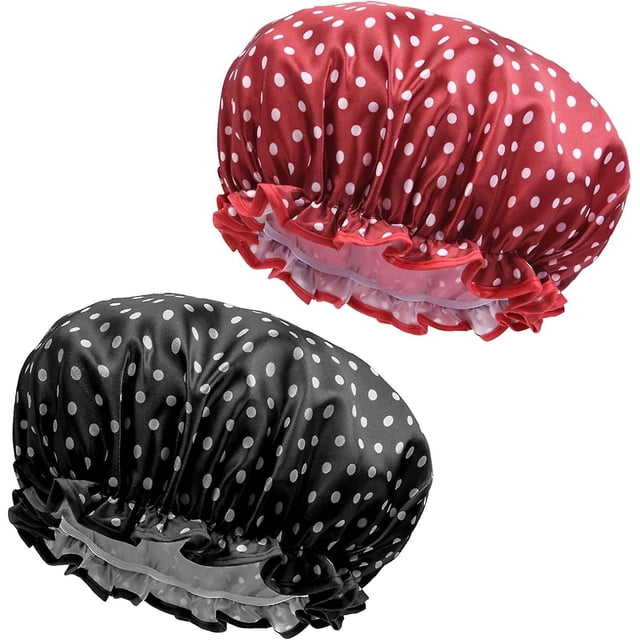 (combinación) 2 piezas de gorro de ducha impermeable, gorro de ducha reutilizable, gorro de ducha elástico de doble capa, excelente accesorio para el cabello de ducha para mujeres y niñas, espectáculo
