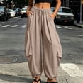 thumbnail image 2 of VBVC Women's Drawstring Baggy Harem Pants , Adjustable Hem Jogger Pants For Women , Ladies' Loose Fit Lantern Trousers with Pockets, Khaki , S-2XL, 2 of 10