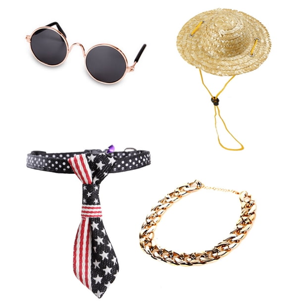 Funny Pet Classic Vintage gafas de sol redondas y cadena de oro collar gato cachorro Adepaton CPB-DE-LYY2146-3