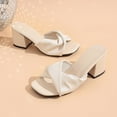 thumbnail image 6 of Lovskoo Womens Plus Size Chunky Heel Slides Square Open Toe Wide Width Solid Color High Heel Mules Indoor Outdoor Casual Sandals, 6 of 9