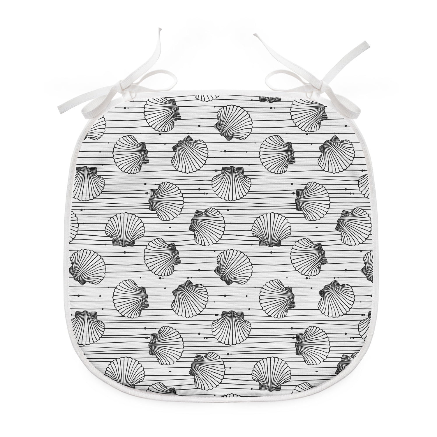 Nautical Dining Chair Pad, Monochrome Sea Shells and Stripes Outline ...