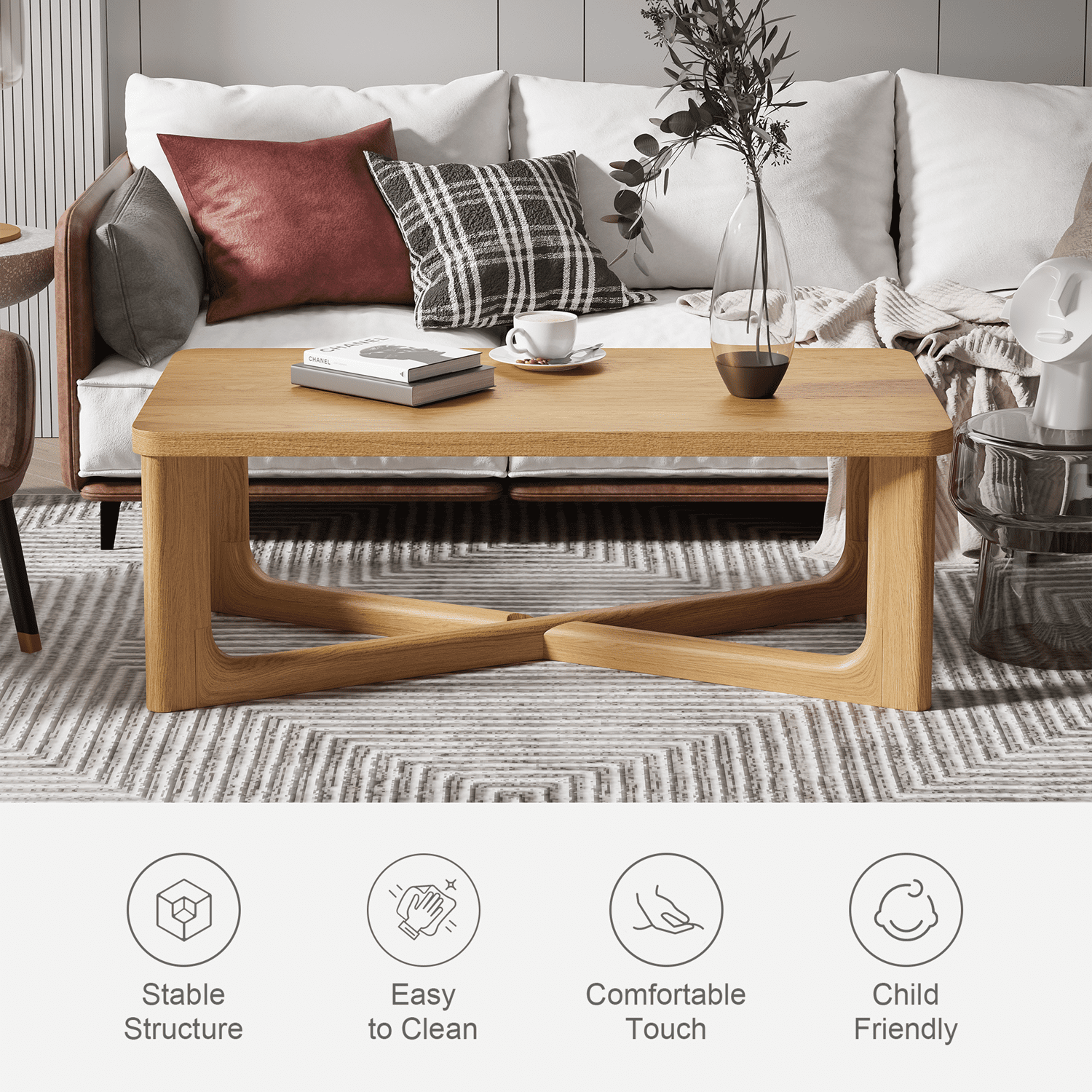 50"x26"x18" Modern Rectangle Wood Coffee Table for Livingroom,Wood Color