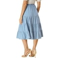 thumbnail image 3 of INSPIRE CHIC Women's Midi Skirts Solid Elastic Waist Flare A-Line Tiered Skirt with Pockets XS Blue, 3 of 8