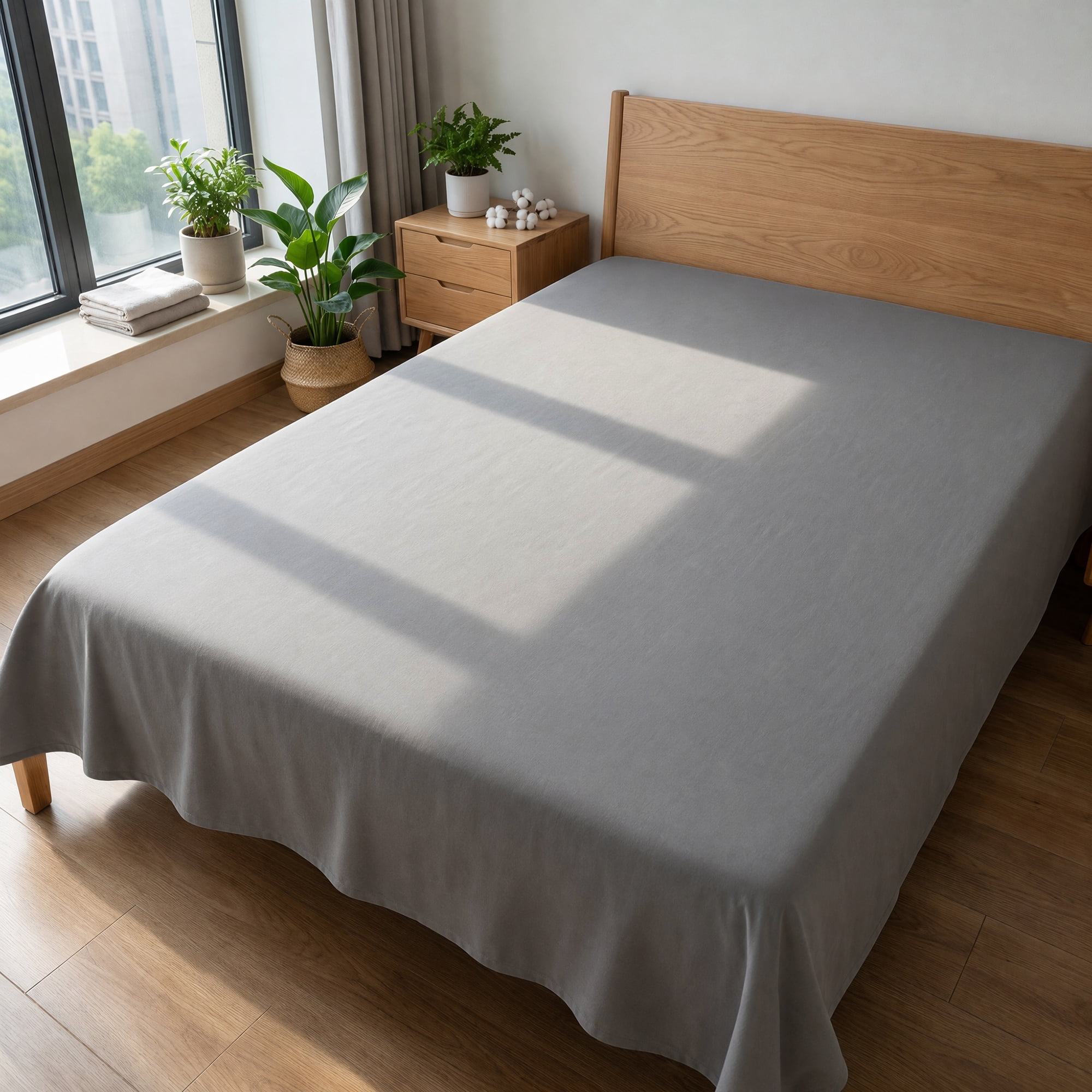 Unique Bargains Cotton Flat Sheet Soft and Cozy Bedding Essential Gray 91"x96"