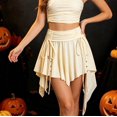 thumbnail image 2 of Unir Women Drawstring Pleated Asymmetrical Mini Skirt Y2K Solid Twill Pirate Casual Bottom 1PC S-XXL Plus Size Friendly, 2 of 5