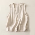 thumbnail image 2 of Staron Women Linen Vest Tank Top V Neck Sleeveless Solid Casual Basic Button Down Loose Fit Summer Tops, Beige M, 2 of 7