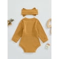 thumbnail image 5 of Musuos Baby Girl Fall Outfit, 3 6 9 12 18 Months Solid Color Round Neck Long Sleeve Ribbed Romper Bow Headband 2 Piece Set, 5 of 9