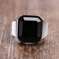 thumbnail image 2 of Anillos de ónix negro para hombre, anillo de sello de ágata cuadrada de acero inoxidable para hombre, regalos de joyería para padre para él, anillos para hombre para niños, 2 of 5