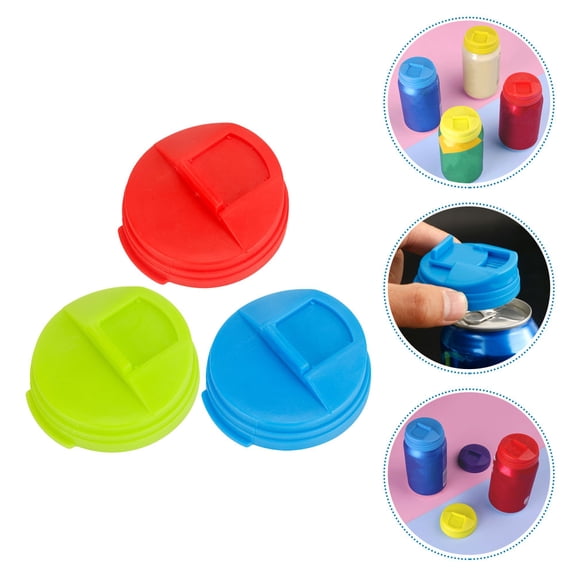 DRAFIDEEP 3-Pack Reusable Can Covers in Assorted Colors, Leak-Proof Drink Lid Protectors for Dust and Spill Prevention