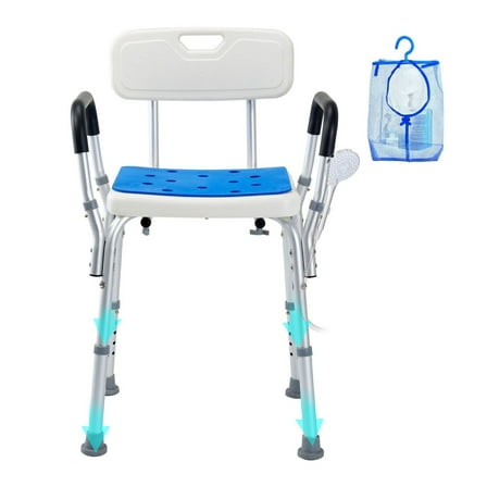 Shower Chair 400lbs Adjustable Height Bath Stool for Elderly, Disabled - Heavy Duty Bathtub Seat with Removable Back & Arms, Non-Slip, Safety Support