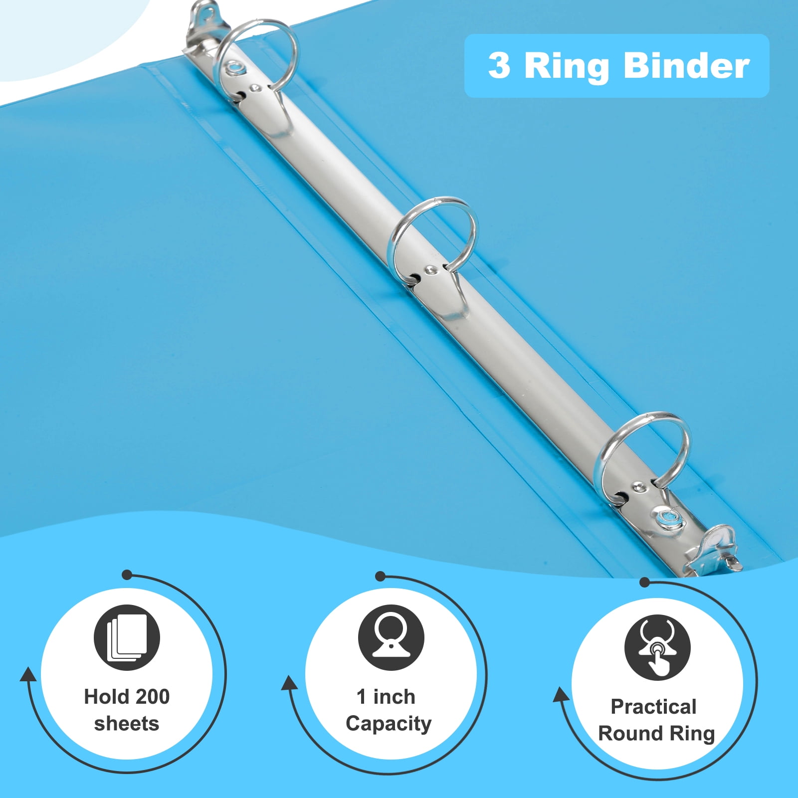 Comix 1 inch 3 Ring Binder, Round Ring, 200-sheet Capacity, 6 Pack Light Blue