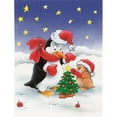 thumbnail image 1 of Pingouin et Rouge-Gorge avec Arbre de Noël Drapeau Toile Maison Taille, 1 of 1
