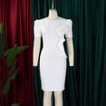thumbnail image 2 of AURA Plus Size Bodycon Midi Dress Ruffle Detail High Waist Crewneck Short Sleeve Elegant Summer Office Dress with Zipper, 2 of 9