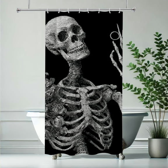 RKSupls Christmas Shower Curtain, Gothic Skeleton Shower Curtain with Hooks for New Year Home Bathroom Decor Washable Curtains, 36x72 in