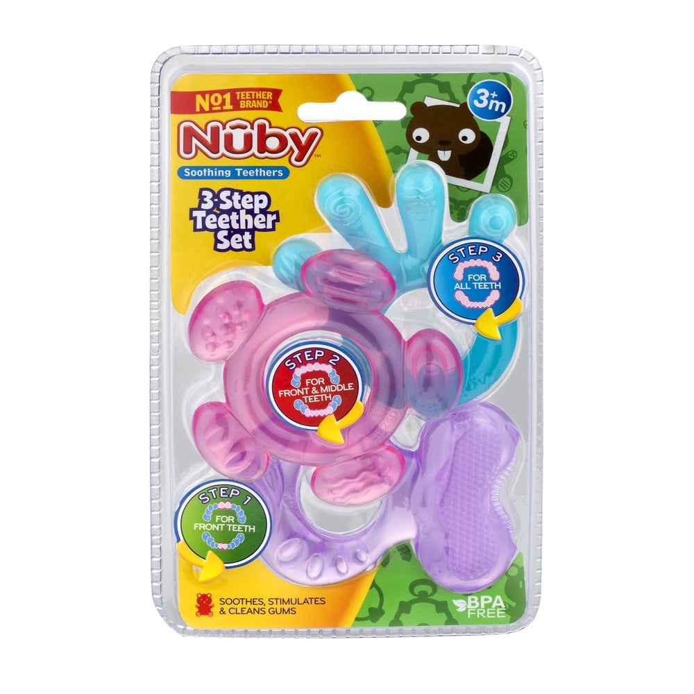 Nuby 3 Stage Teether Set, Colors May Vary