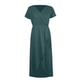 thumbnail image 5 of PIWHJQK Women Casual Short Sleeve Flowy Midi Dress Women's Wrap V-Neck Short-Sleeve Maxi Dress With High Slit Multiple Colors Summer Dress, 5 of 6