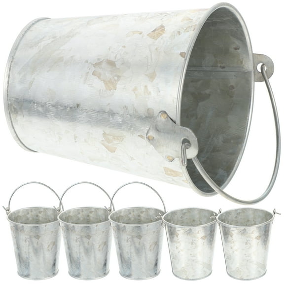 WRITWAA Set of 6 Small Grey Metal Buckets Iron for Desktop Decoration and Indoor Outdoor Use