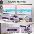 thumbnail image 7 of BONTEC Dual Monitor Stand Riser with Smartphone Holder, Adjustable Length & Swivel Angle, Ergonomic Wooden Desktop Organizer for PC Monitor, Laptop, Printer, Large Storage, Purple, 7 of 7