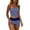 Blue, variant on Womens Striped Knit Two Piece Outfit Strapless Bandeau Crop Top High Waist Ruched Shorts Stretchy Breathable Fabric Slim Fit Casual Beach Co-Ord Set