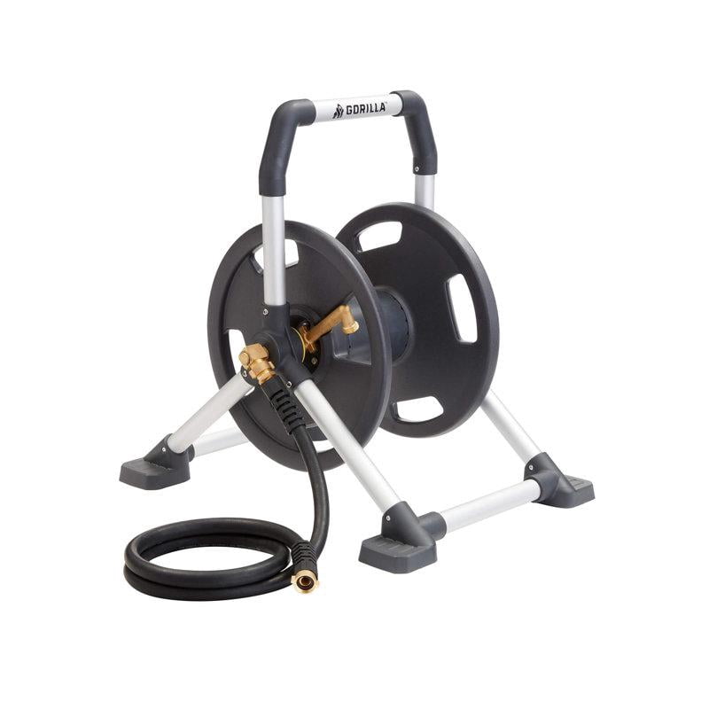 Gorilla Carts 150 ft. Black/Gray Retractable Free Standing Hose Reel Cart